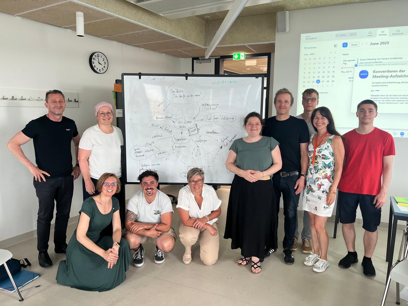 Gruppenfoto der Teilnehmenden des Ethikworkshops vor einem Whiteboard